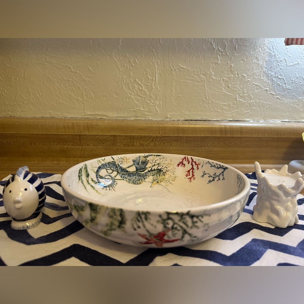 Pier 1 Sea Life Colorful Ceramic Bowl & Salt/Pepper Shakers
